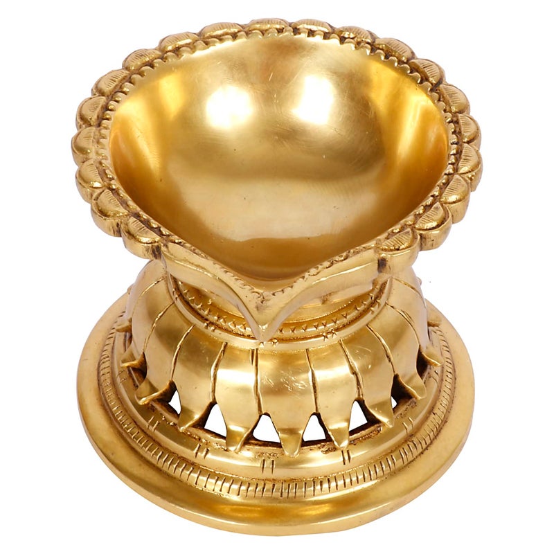 ARTVARKO ARTVARKO Desiner Diya Ethnic Carved Oil Lamp Brass Handwork Pooja Articles Home Decor Item Showpieces House Warming Wedding Decoration Diwali Gift4x4x3 Inch 