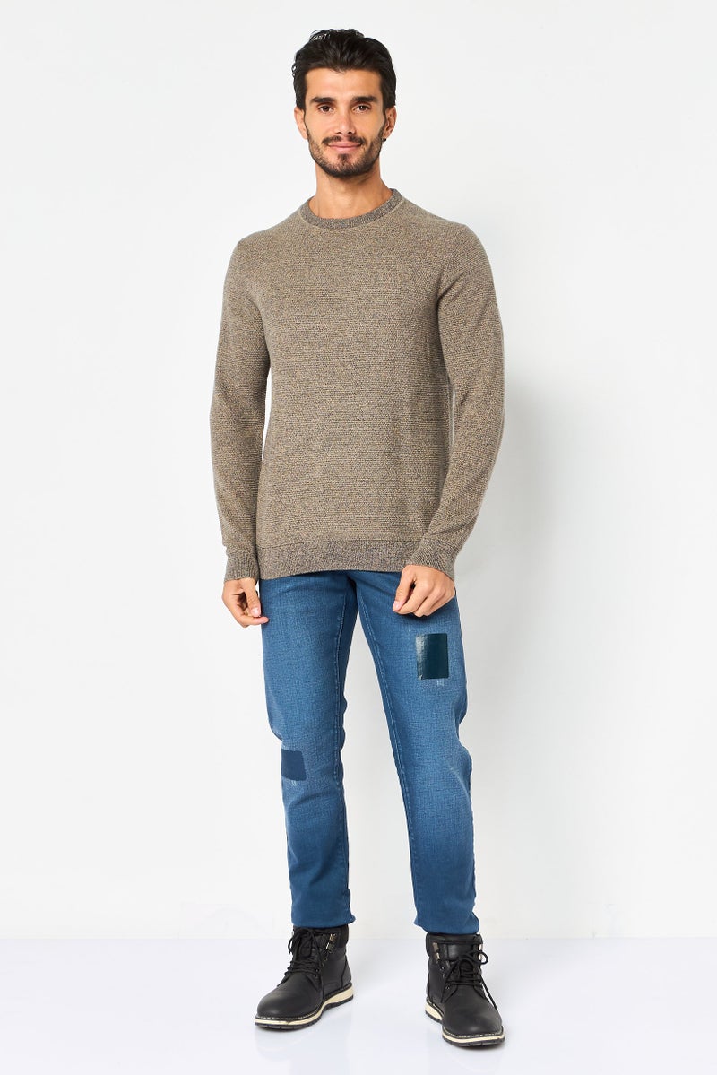 Selected Homme Men Crew Neck Textured Long Sleeve Sweater, Grey - Image 3