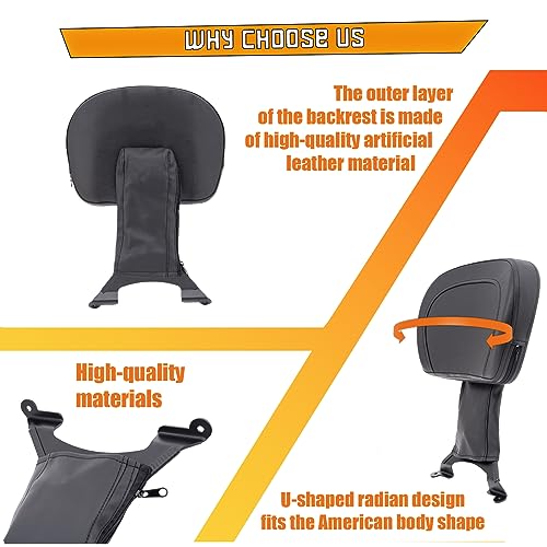 Kinglemc Adjustable Driver Rider Touring Backrest for Suzuki Boulevard M109R 2006-2019 (Black-Nod-Studded) - Image 3