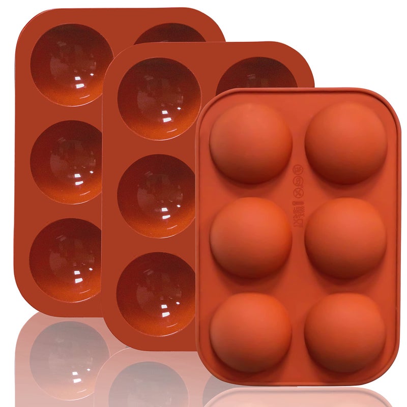 Lerykin 6 Holes Medium Semi Sphere Silicone Molds 3 Packs Half Sphere Silicone Baking Molds for Making Chocolate Cake Jelly Dome Mousse
