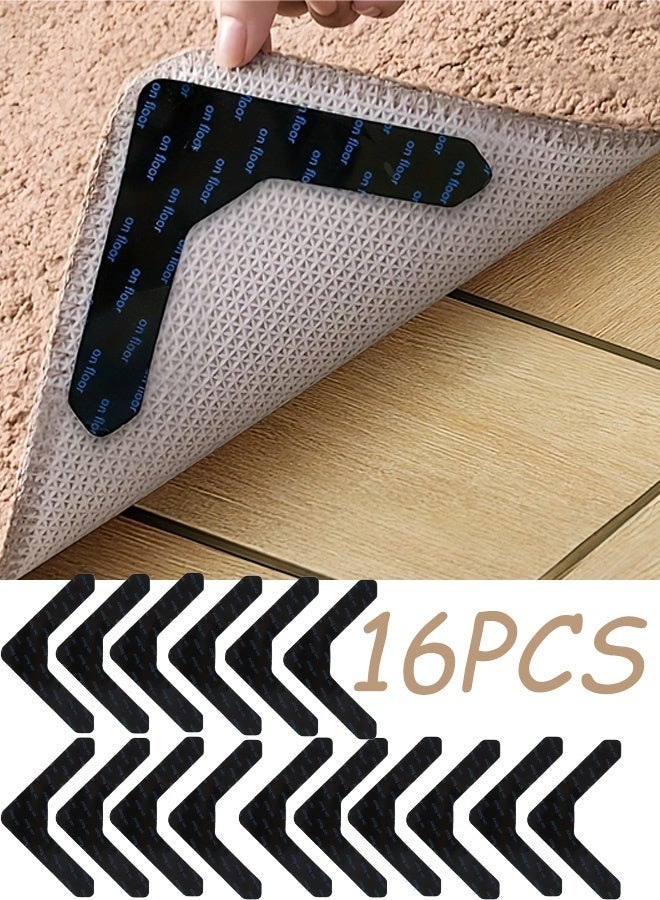 SahlTech 16-Piece Reusable Rug Gripper Stickers, Washable Non-Slip Carpet Corner Pads for Hardwood Floors, U-Shape Rug Stickers to Prevent Sliding, Curling & Rolling Edges - Image 1