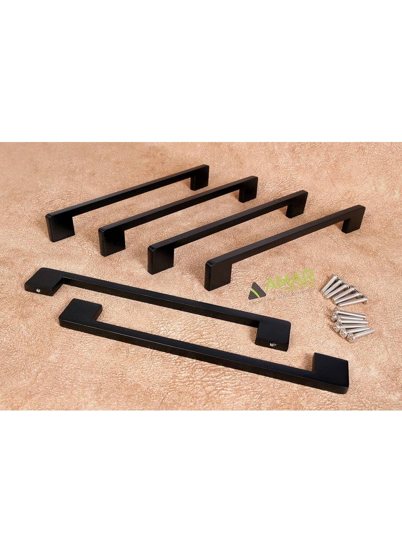 AMAR ENTERPRISE AMAR ENTERPRISE Stainless Steel 18 Inches Kitchen Cabinet Drawer Handles Dark Matt Black Handles Furniture Door Pull Handles Pack of 6 Pieces  - Image 1
