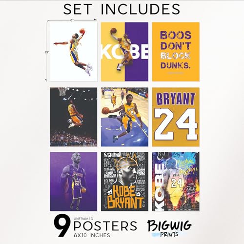BigWig Prints Kobe Bryant Poster - Kobe Poster, Bryant Wall Art For Bedroom, Lakers Basketball Art For Boys Room Decor, Sports Gifts, Legendary Basketball Player Wall Decor - Unframed Set Of 9 (8x10) - Image 2