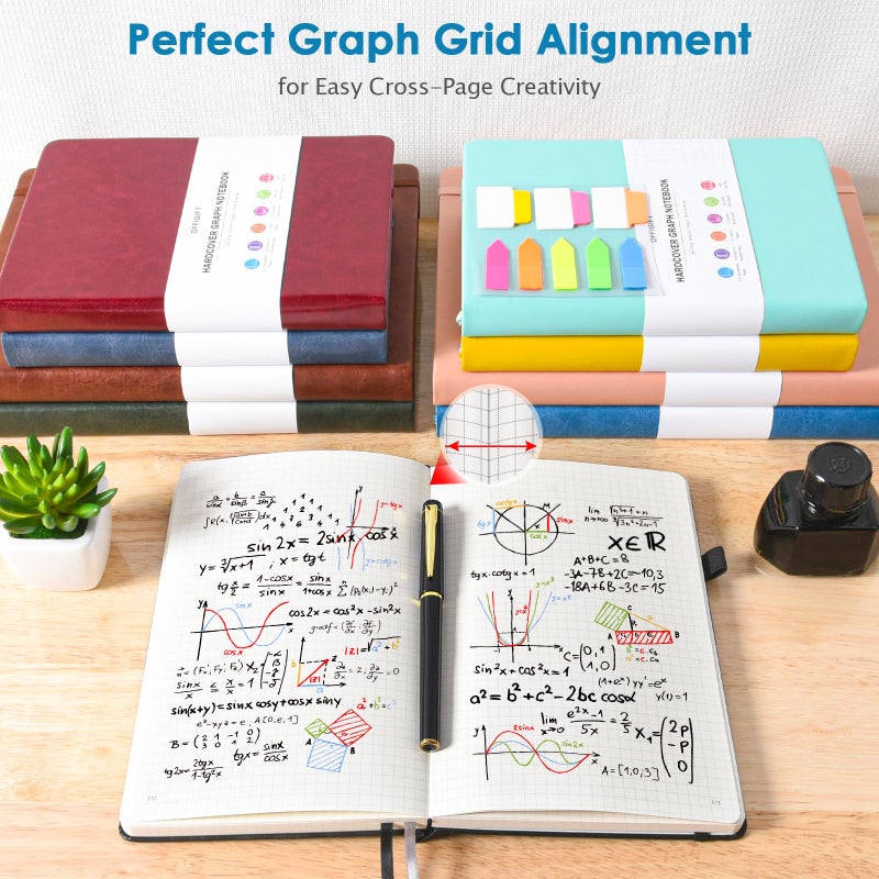 OFFIGIFT Graph Paper Notebook, 312 Numbered Pages Large A5 Hardcover Leather Journal, 100gsm No Bleed Grid Paper Notebook with Index Pages, Grid Notebook for Graphing Notes Math, 5.75" x 8.38", Blue - Image 5