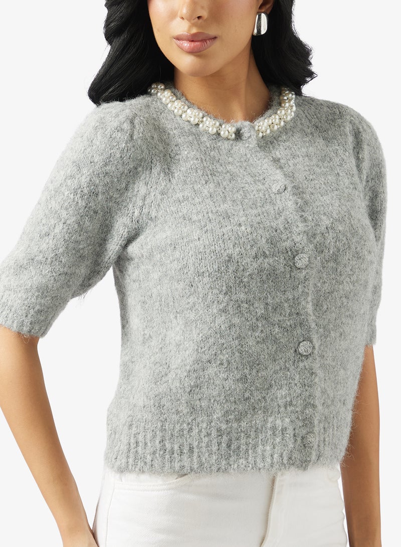 فيرو مودا كارديجان بياقة دائرية مزين بالمجوهرات - Image 3