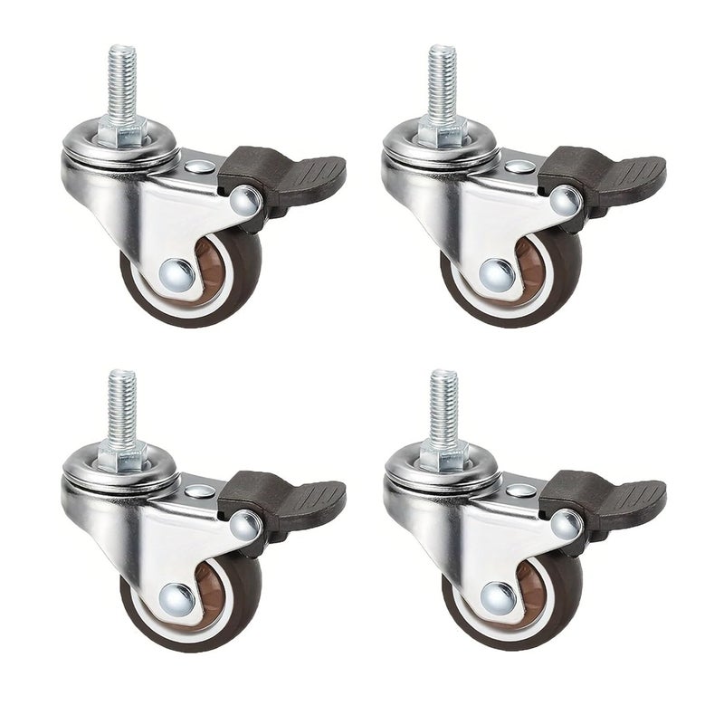 6Pcs Universal Swivel Caster Wheels With M6 M8 Thread Rods And Screw Lever 2 Inch - Image 2