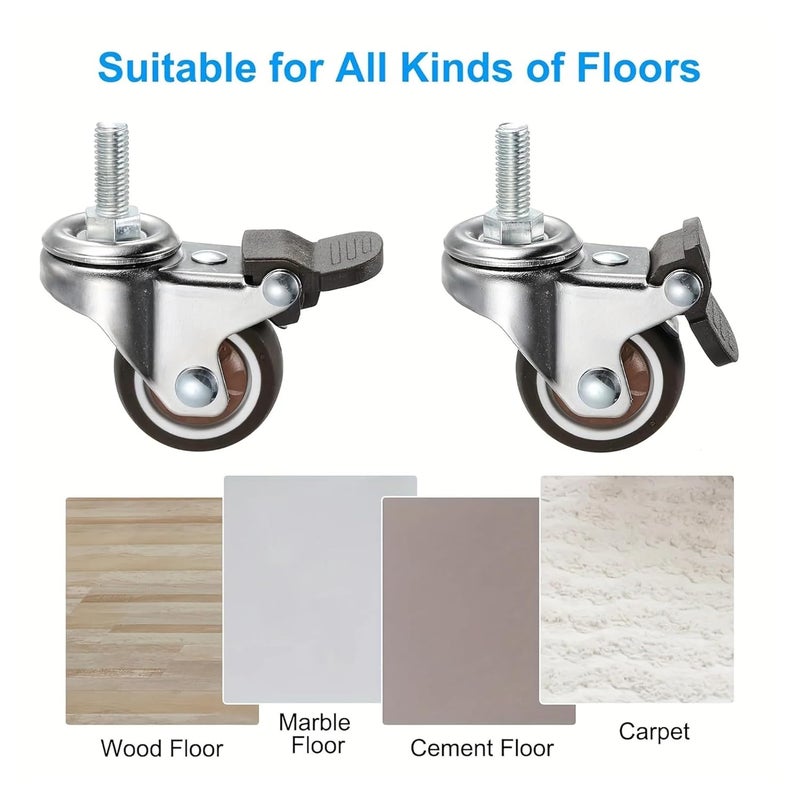 6Pcs Universal Swivel Caster Wheels With M6 M8 Thread Rods And Screw Lever 2 Inch - Image 5