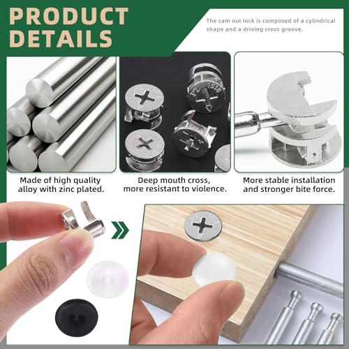 Keadic 120Pcs Furniture Connecting Cam Lock Fittings Assortment Kit with Plastic Screw Cover Caps, Joint Connector Nut Cabinet Connectors Hardware Bolts for Wardrobe Drawer Closets Bed - Image 4