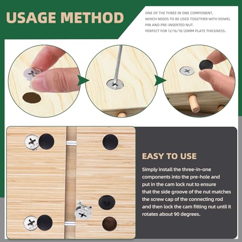 Keadic 120Pcs Furniture Connecting Cam Lock Fittings Assortment Kit with Plastic Screw Cover Caps, Joint Connector Nut Cabinet Connectors Hardware Bolts for Wardrobe Drawer Closets Bed - Image 5