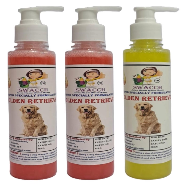 SWACCH Premium Shampoo for Golden Retriever 200ML Combo Pack of 3 Jasmine Strawberry Lemon - Image 1