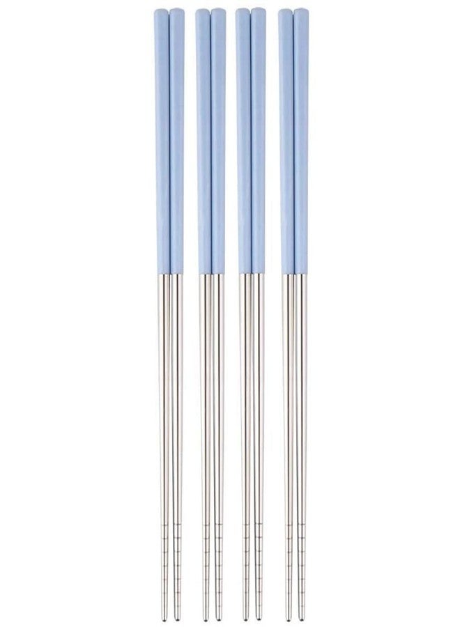 AKRIZA Stainless Steel Chopsticks - Wheat Straw - Reusable Eco-Friendly Chop Sticks for Noodles Sushi Hotpot Square Grip to Hold Food Perfectly ( Blue - 4 Pair) - Image 1
