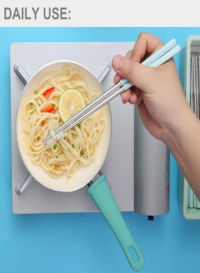AKRIZA Stainless Steel Chopsticks - Wheat Straw - Reusable Eco-Friendly Chop Sticks for Noodles Sushi Hotpot Square Grip to Hold Food Perfectly ( Blue - 4 Pair) - Image 4