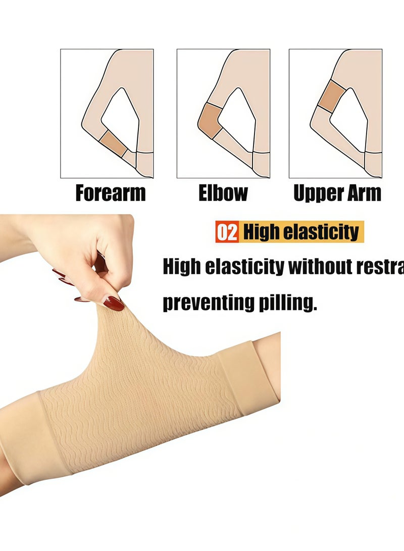 زوجان من أكمام الذراع العلوية من الأكريليك لتنحيف الذراعين، أكمام تغطية وشم لتدريبات الذراع للنساء، أكمام تغطية وشم لتدريبات اللياقة البدنية الرياضية للنساء (أسود ولون البشرة) - Image 3