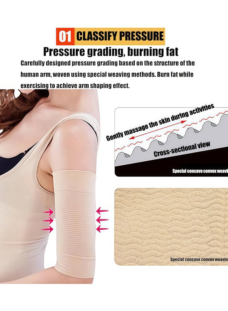 زوجان من أكمام الذراع العلوية من الأكريليك لتنحيف الذراعين، أكمام تغطية وشم لتدريبات الذراع للنساء، أكمام تغطية وشم لتدريبات اللياقة البدنية الرياضية للنساء (أسود ولون البشرة) - Image 2