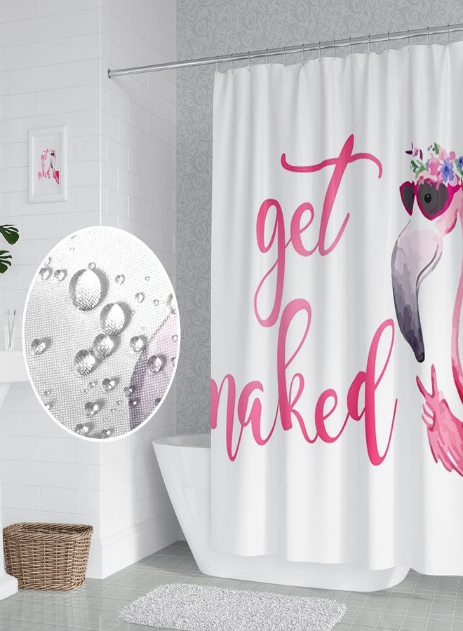 Umpoo Get Naked Shower Curtain for Bathroom Funny Flamingo Pink Tropical Animals Shower Curtain Waterproof Polyester Fabric Modern Home Decor Bath Curtain with Hooks, 48x72 Inch - Image 3