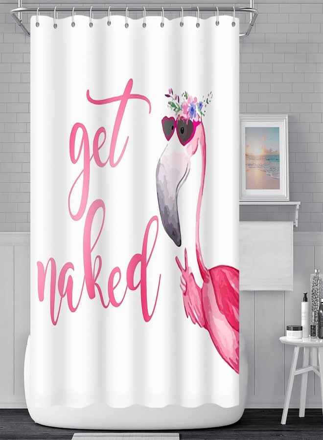 Umpoo Get Naked Shower Curtain for Bathroom Funny Flamingo Pink Tropical Animals Shower Curtain Waterproof Polyester Fabric Modern Home Decor Bath Curtain with Hooks, 48x72 Inch - Image 1