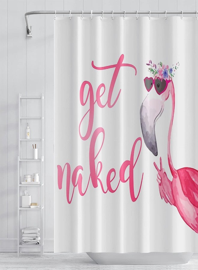 Umpoo Get Naked Shower Curtain for Bathroom Funny Flamingo Pink Tropical Animals Shower Curtain Waterproof Polyester Fabric Modern Home Decor Bath Curtain with Hooks, 48x72 Inch - Image 2