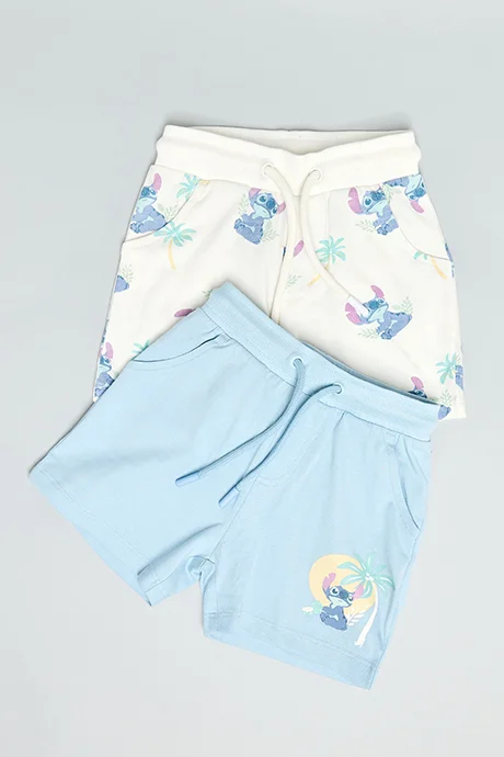 أر أند بي 2 Pack Stitch Print Shorts with Drawstring Waist
