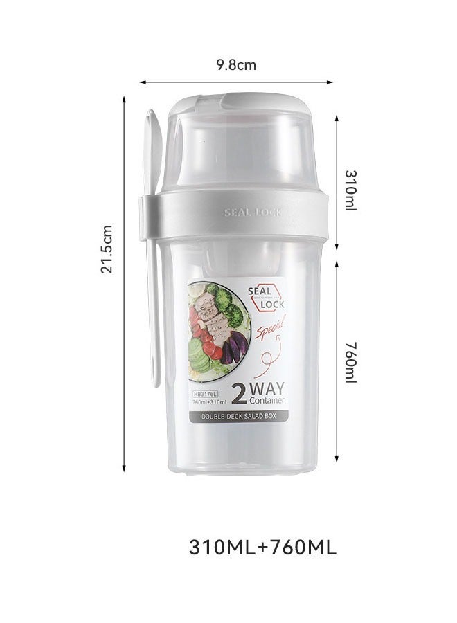 Breakfast On The Go Cups, Salad Cup To Go, Take And Go Yogurt Cereal Overnight Oats Snack Parfait Containers  Salad Dressing Holder With Fork For Lunch, Fruit  Vegetable Jar, White  - Image 2