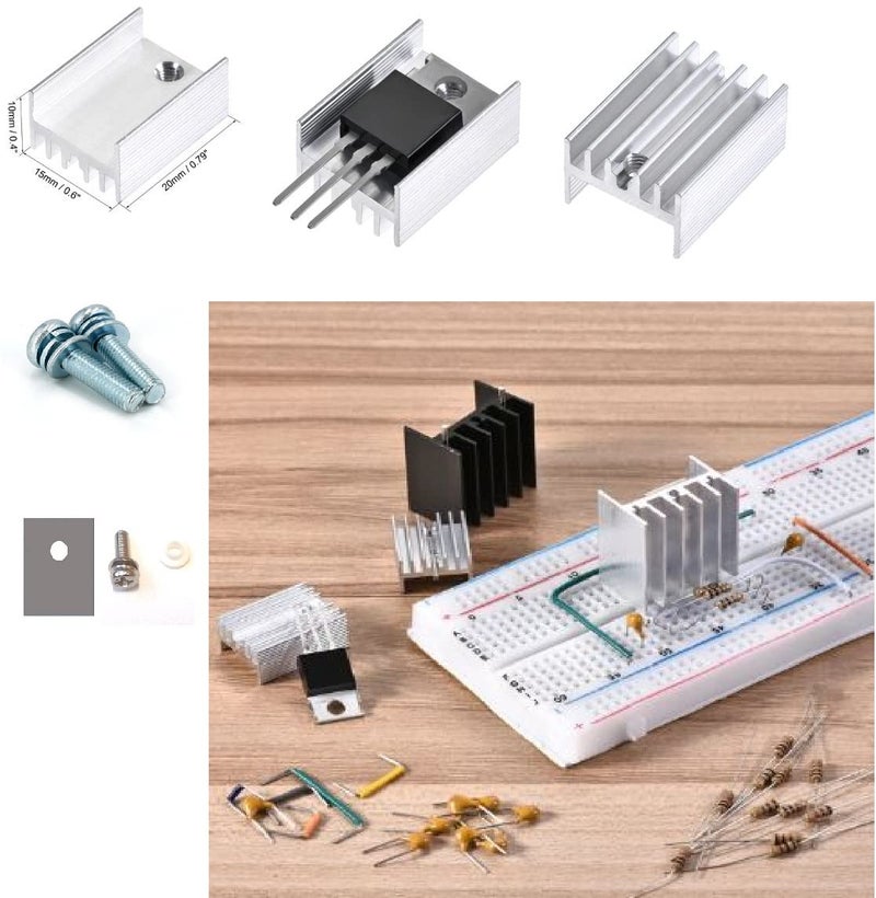 Easycargo 12 Packs TO-220 Heatsink + Insulator/Mounting Kits for LM317 LM317t L7805 L7812 L78XX Voltage Regulator, IRF Z44N 3205 520N 630 1404 MOSFET Transistor (20mm x 15mm x 10mm) (Silver 12 Pack) - Image 4
