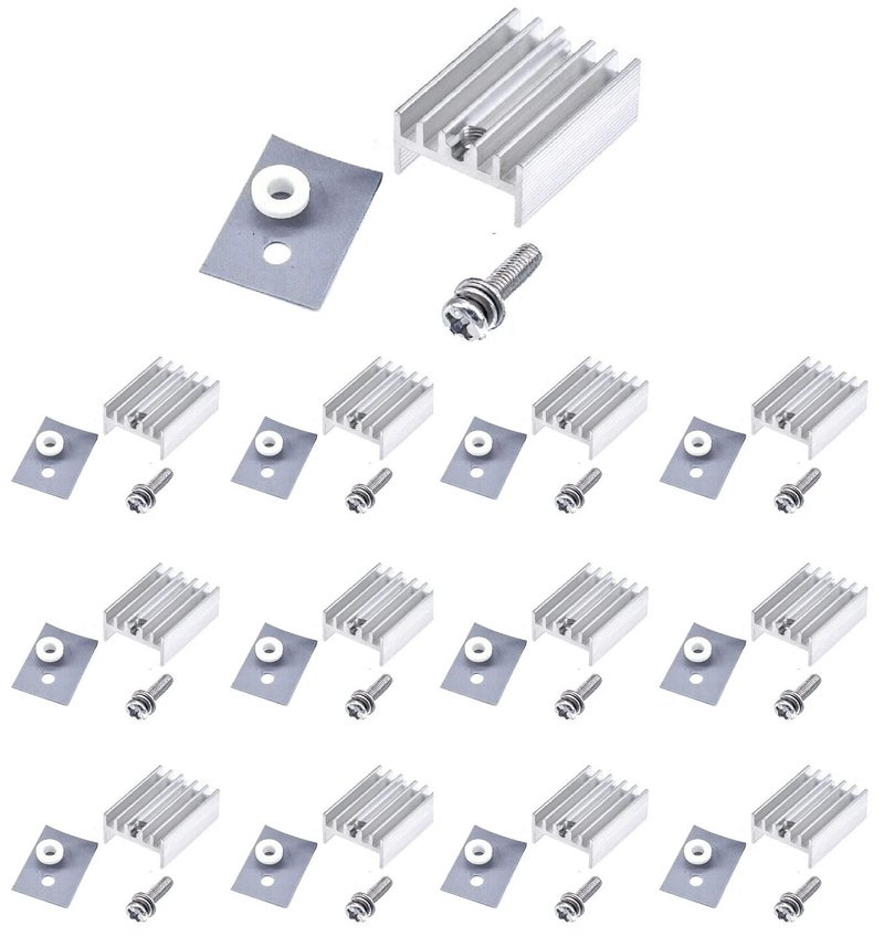 Easycargo 12 Packs TO-220 Heatsink + Insulator/Mounting Kits for LM317 LM317t L7805 L7812 L78XX Voltage Regulator, IRF Z44N 3205 520N 630 1404 MOSFET Transistor (20mm x 15mm x 10mm) (Silver 12 Pack) - Image 1