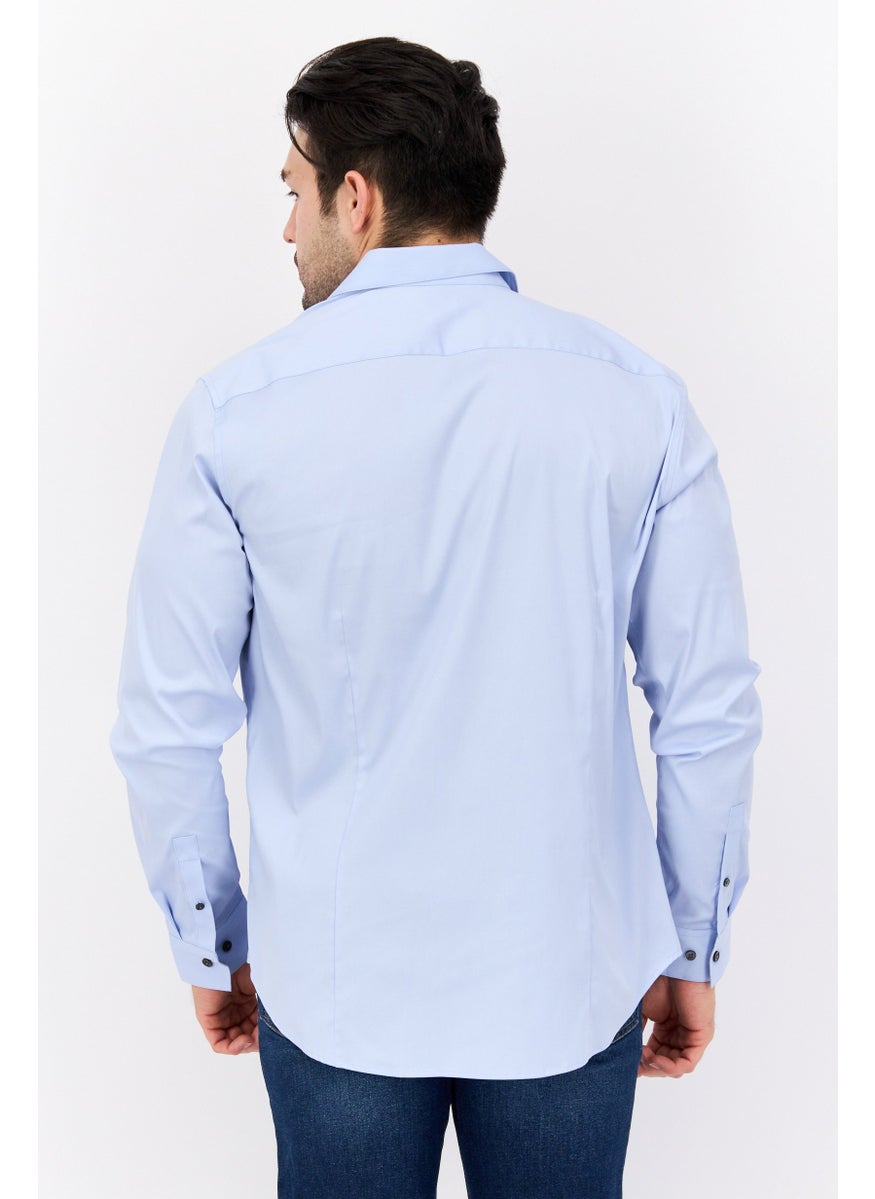 Theory Men Regular Fit Solid Long Sleeves Casual Shirt, Blue  - Image 3