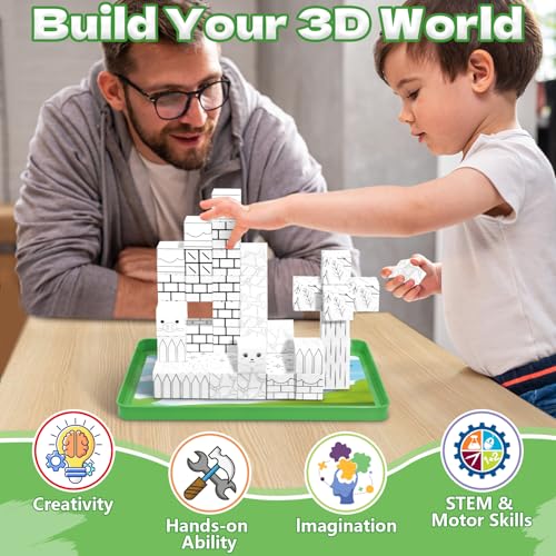 Intoypad Magnetic Blocks Painting Travel Toys for Kids 48PCS Magnetic Building Blocks with 12 Paint Pens Iron Box Craft Kits Magnet Blocks Cube Set Birthday Gifts for Boys Girls Road Trip Car Games - Image 5