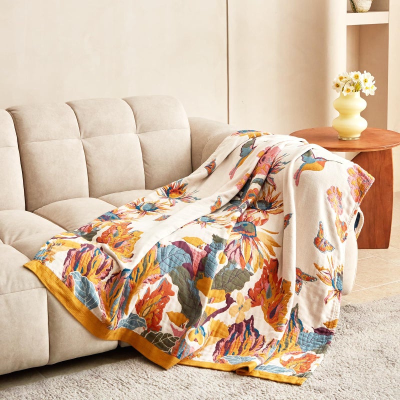 MSGKV Boho Throw Blanket for Couch and Sofa 50"x60" Cotton Throw Cover for Living Room with Floral and Butterfly, Spring Breathable&Lightweight Blanket - Image 3
