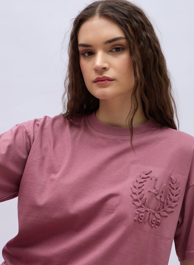 Styli Embossed Detail Round Neck T-Shirt and Leggings Co-Ords  - Image 4