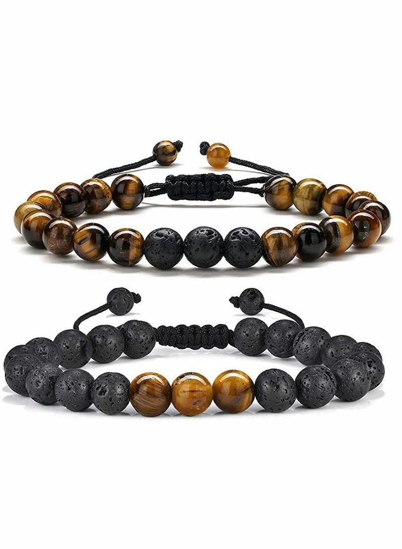 SYOSI Men's Bracelets-Bracelet, Beaded Bracelet, 8mm Tiger Eye Lava Stone, Stress Relief Adjustable Tiger Eye Bracelet Aroma Essential Oil Diffuser Lava Bracelet Men’s Gift - Image 1