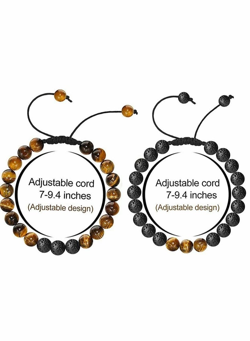 SYOSI Men's Bracelets-Bracelet, Beaded Bracelet, 8mm Tiger Eye Lava Stone, Stress Relief Adjustable Tiger Eye Bracelet Aroma Essential Oil Diffuser Lava Bracelet Men’s Gift - Image 2