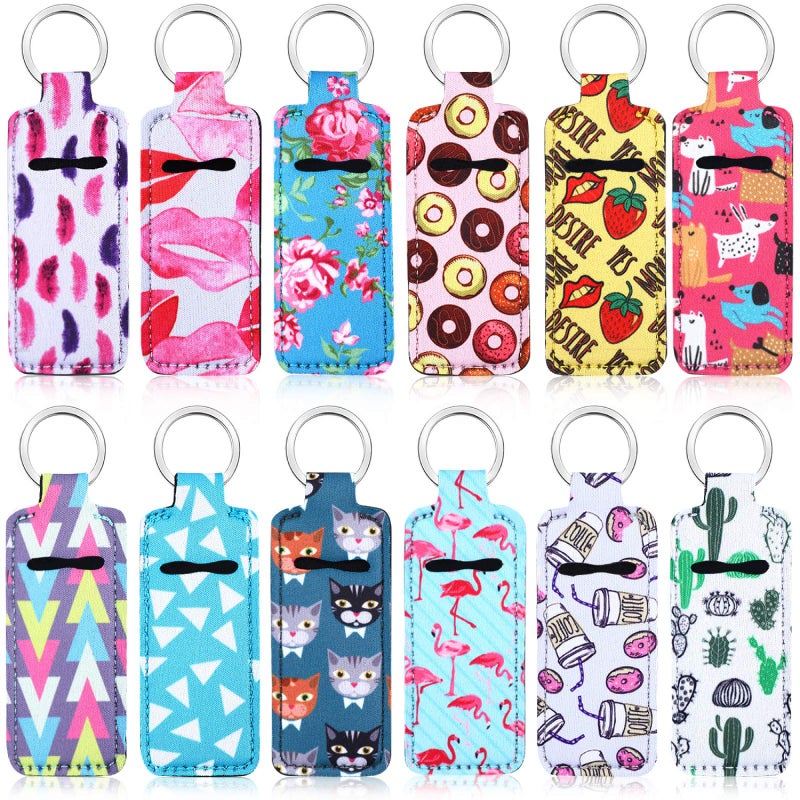 Frienda 12 Pieces Lipstick Holder Keychain Neoprene Lip Balm Sleeve with Metal Ring for Travel Birthday Gifts Lanyards - Image 3