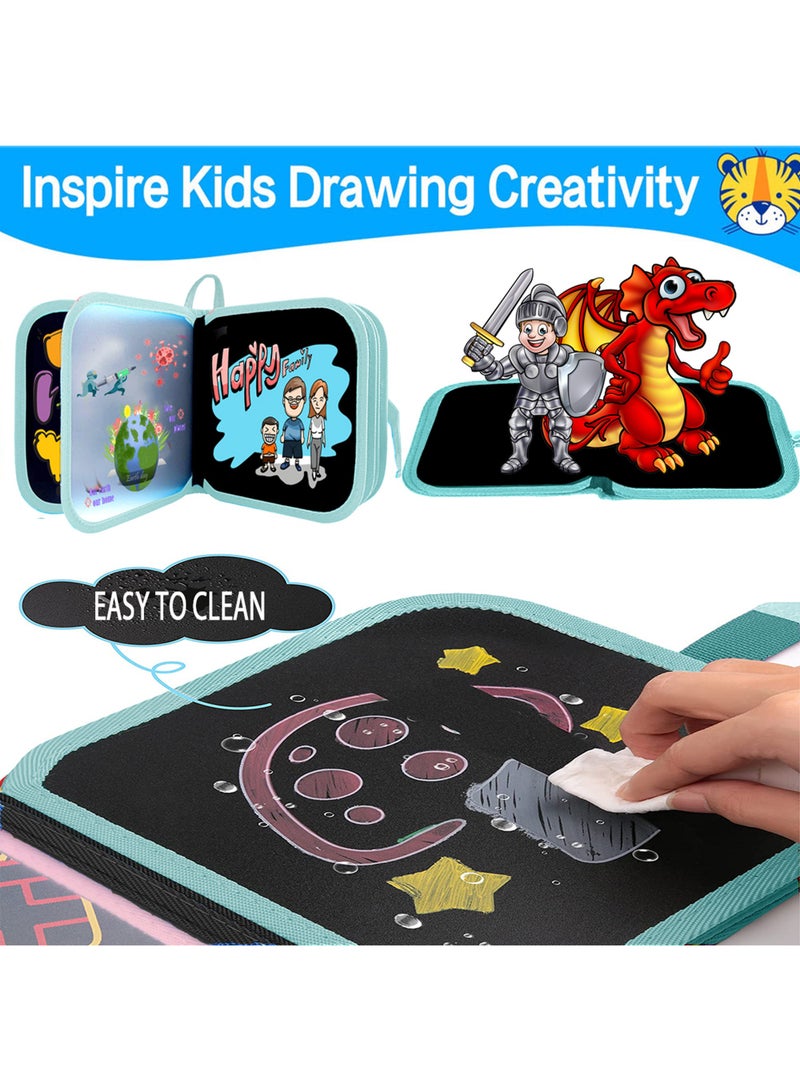 Erasable Doodle Book for Kids-Toddlers Activity Toys Reusable Drawing Pads with 12 Watercolor Pens, Preschool Travel Art Toy, Road Trip Car Game Writing Painting Set（Green alpaca）  - Image 2