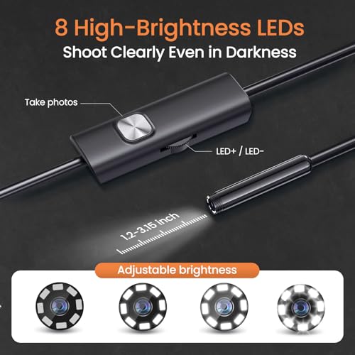 BlueSwan Endoscope Camera with Light, HD Borescope with Dimmable LED, Endoscope Camera for iPhone & Android, 16.4ft Semi-Rigid Snake Camera, IP67 Waterproof Inspection Tools, Cool Gadgets for Men - Image 3