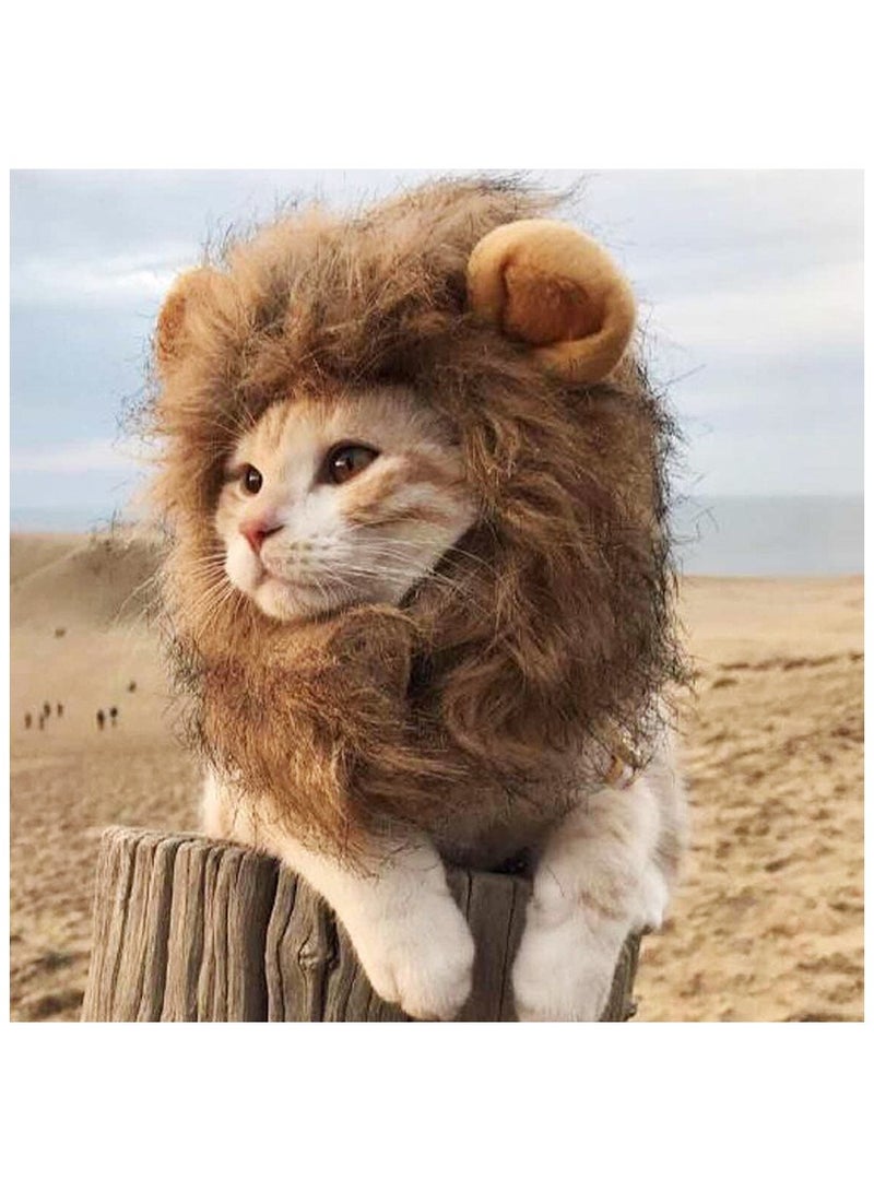 Lion Headgear Cute Costume Hat for Cat & Dog Brown,L - Image 1