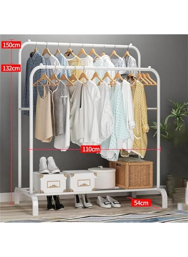 MIXDE Clothes Rack,110cm Wide Double Rod Garment Rack with Storage Shelf,Clothes Display Rack,Portable Clothing Racks for Clothes Shoes Handbags,Multi-Purpose for Home Bedroom (White) - Image 4