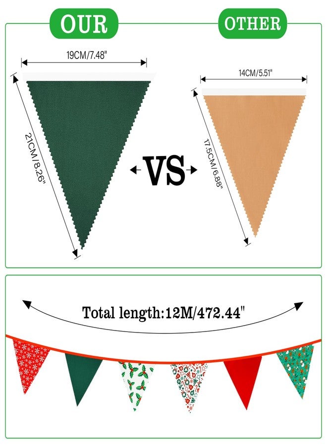 G2PLUS Christmas Triangle Bunting Banner, 39Ft Cotton Pennant Banner, Red and Green Fabric Flags for Holiday, Home and Party Hanging Decorations - Image 2
