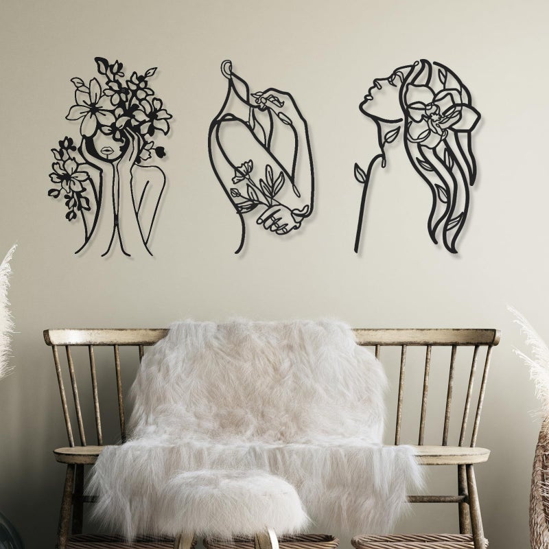 Photect 3 Pcs Metal Wall Art Decor Minimalist Abstract Woman Wall Art Metal Modern Line Drawing Decor Female Single Line Home Hanging for Bedroom Bathroom Living Room Christmas Housewarming(Stylish) - Image 2