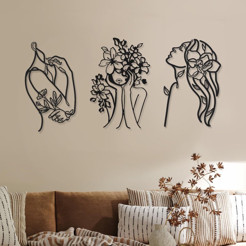Photect 3 Pcs Metal Wall Art Decor Minimalist Abstract Woman Wall Art Metal Modern Line Drawing Decor Female Single Line Home Hanging for Bedroom Bathroom Living Room Christmas Housewarming(Stylish) - Image 1