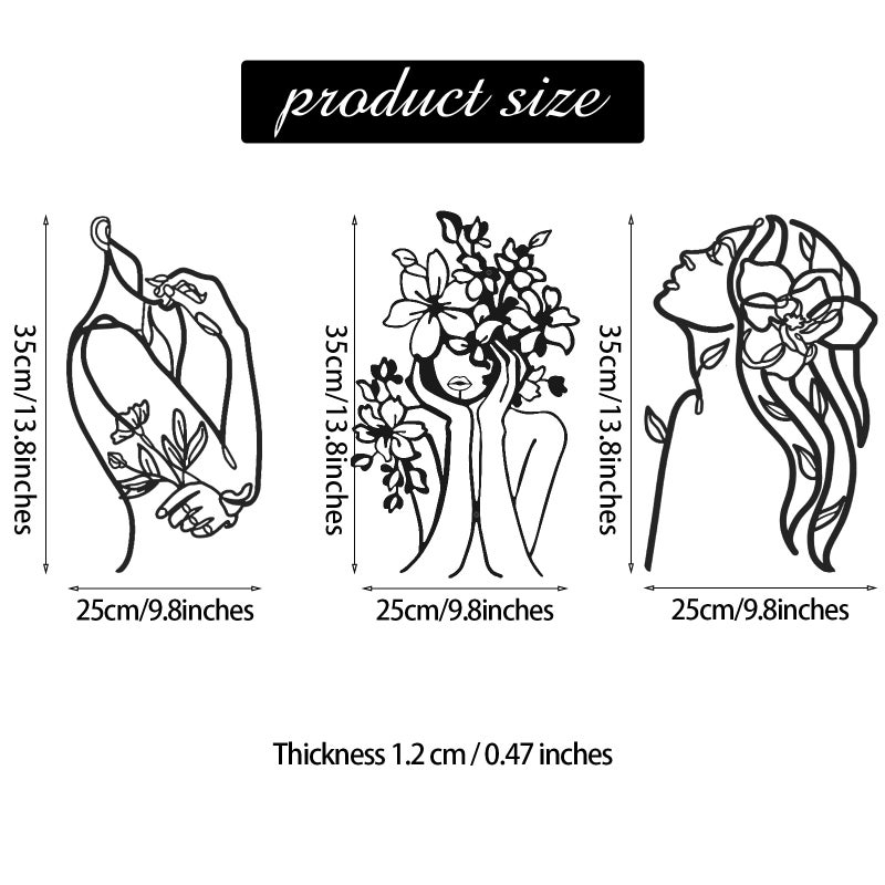 Photect 3 Pcs Metal Wall Art Decor Minimalist Abstract Woman Wall Art Metal Modern Line Drawing Decor Female Single Line Home Hanging for Bedroom Bathroom Living Room Christmas Housewarming(Stylish) - Image 3