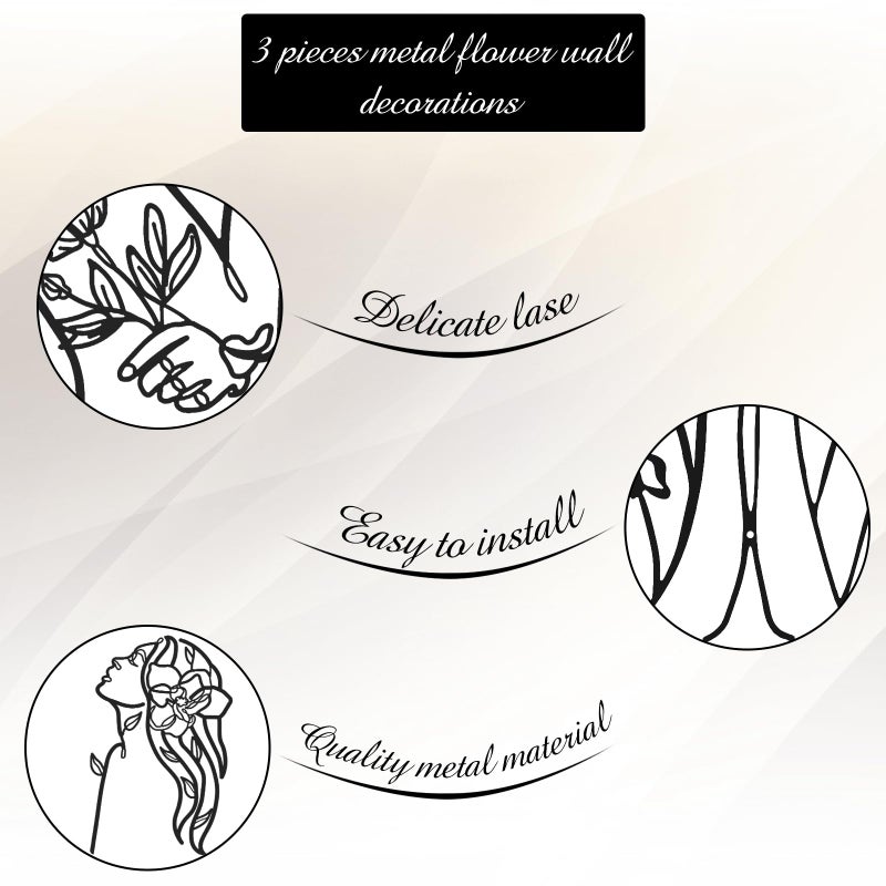Photect 3 Pcs Metal Wall Art Decor Minimalist Abstract Woman Wall Art Metal Modern Line Drawing Decor Female Single Line Home Hanging for Bedroom Bathroom Living Room Christmas Housewarming(Stylish) - Image 5