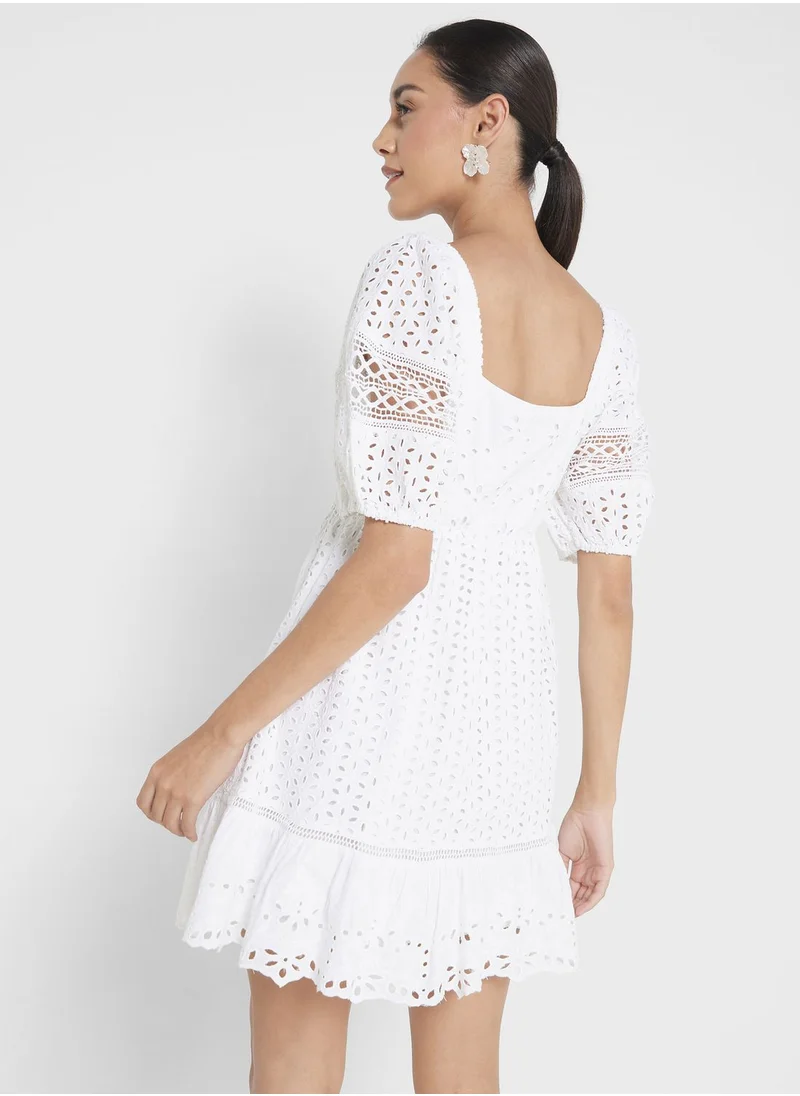 French Connection Puff Sleeve Tiered Dress