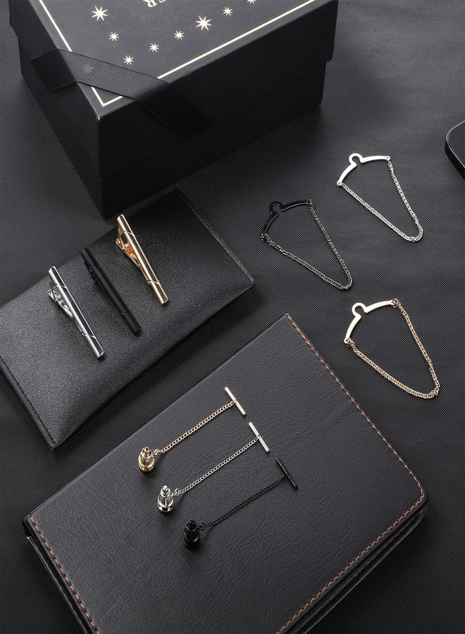 Aeaocvo 9 Packs Tie Clip Tie Tack Ties Chains for Men, Classic Copper Ties Bars for Business Wedding Wear Suits Neckties Anniversary Formal Meeting, Gold Silver Black - Image 3