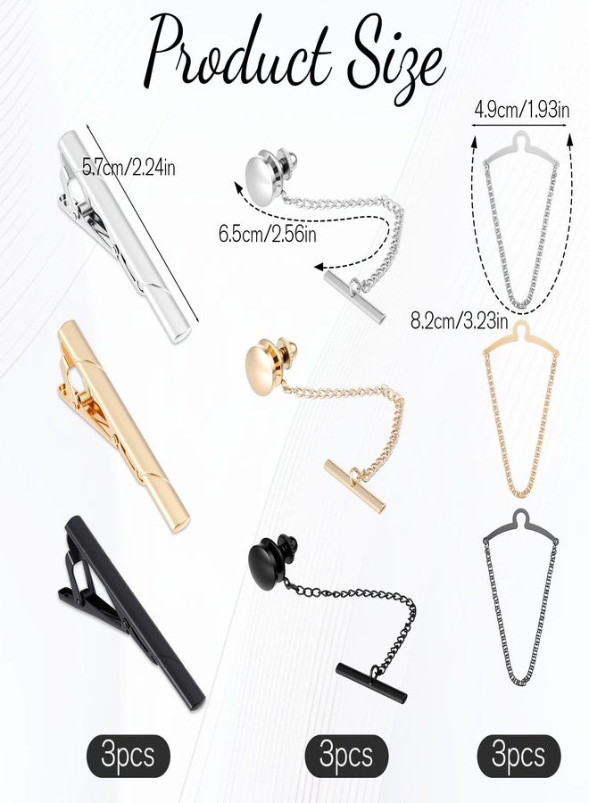 Aeaocvo 9 Packs Tie Clip Tie Tack Ties Chains for Men, Classic Copper Ties Bars for Business Wedding Wear Suits Neckties Anniversary Formal Meeting, Gold Silver Black - Image 2