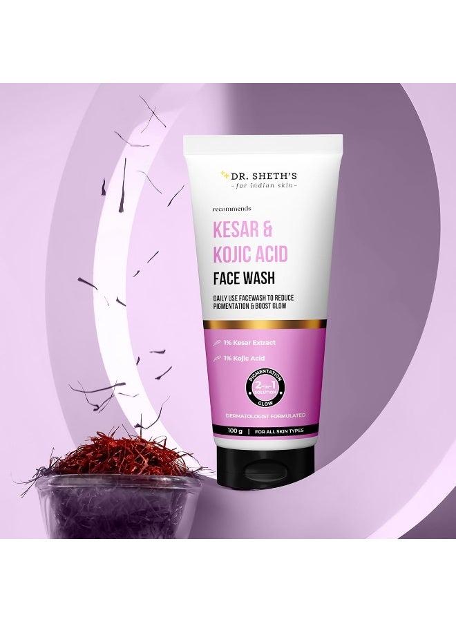 Dr. Sheth's Kesar&Kojic Acid Facewash|With Kesar,Kojic Acid,Niacinamide&Hyaluronic Acid|Pigmentation Free&Glowing Skin|Gently Cleanses&Exfoliates Skin|For Men&Women|For All Skin Types |100G - Image 2