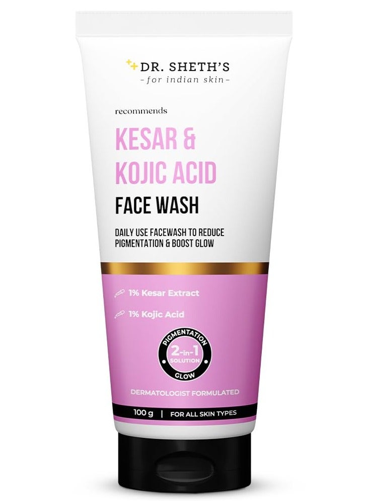 Dr. Sheth's Kesar&Kojic Acid Facewash|With Kesar,Kojic Acid,Niacinamide&Hyaluronic Acid|Pigmentation Free&Glowing Skin|Gently Cleanses&Exfoliates Skin|For Men&Women|For All Skin Types |100G - Image 1
