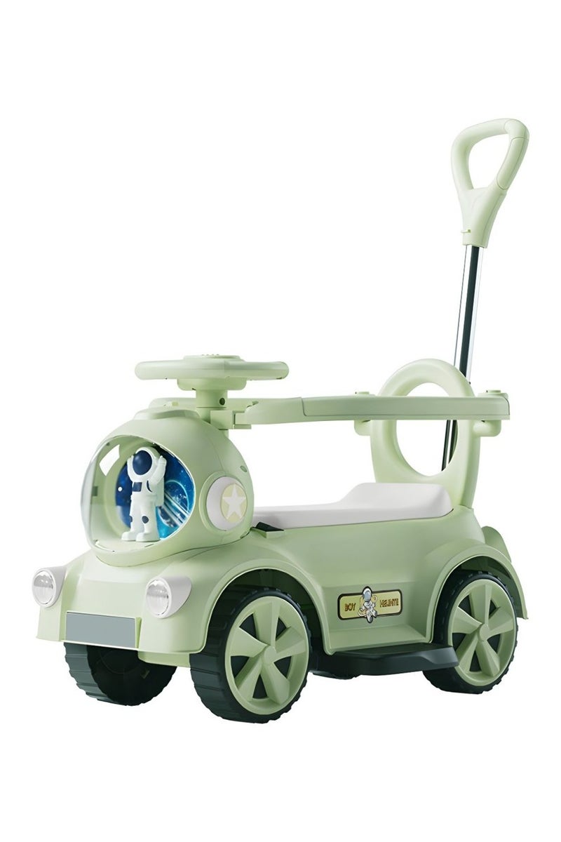 Green Astronaut Ride-On Car with Push Handle & Lights – Toddler Toy Car with Safety Guard & Music - Image 1