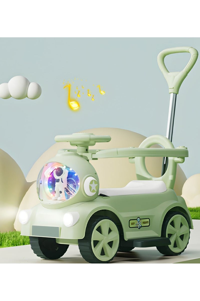 Green Astronaut Ride-On Car with Push Handle & Lights – Toddler Toy Car with Safety Guard & Music - Image 2