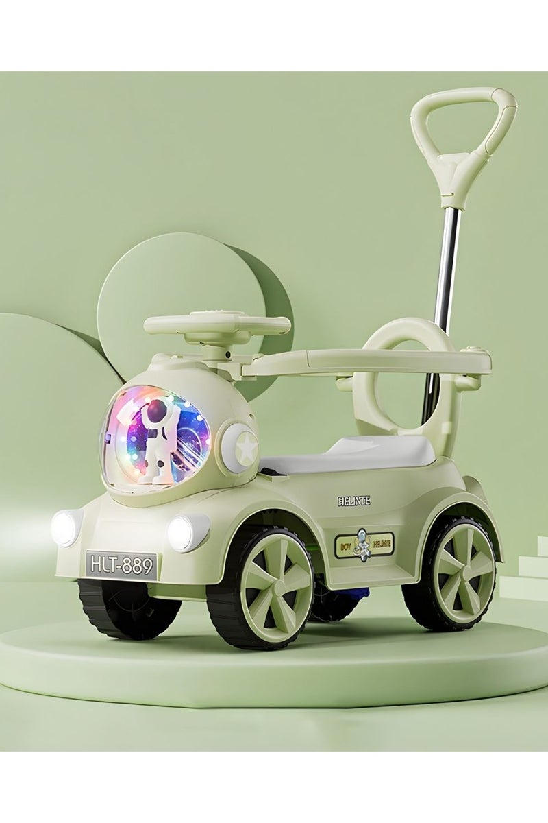 Green Astronaut Ride-On Car with Push Handle & Lights – Toddler Toy Car with Safety Guard & Music - Image 5