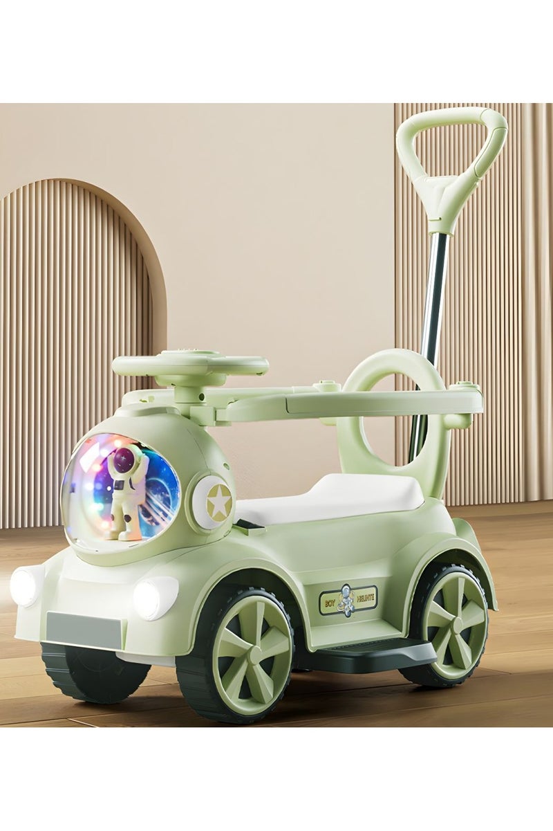 Green Astronaut Ride-On Car with Push Handle & Lights – Toddler Toy Car with Safety Guard & Music - Image 3